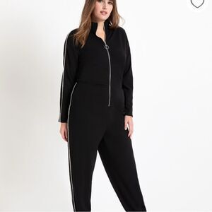 Eloquii Rhinestone Trim Embellished Zip Front Jogger Black Jumpsuit Size 22